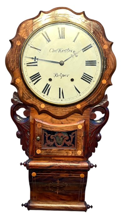 Wonderful Walnut & flame mahogany Drop Dial Wall Clock – ca1900 Dial Wall Clock Antique Clocks 3