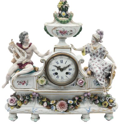 Fabulous Meissen Porcelain Figural Mantel clock – ca1850 Mantel Clock Antique Clocks 3