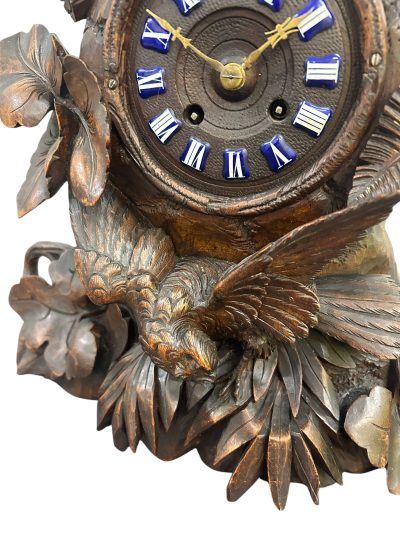 Exquisite carved Bird Black Forest Mantel Clock – ca1900 Mantel Clock Antique Clocks 11