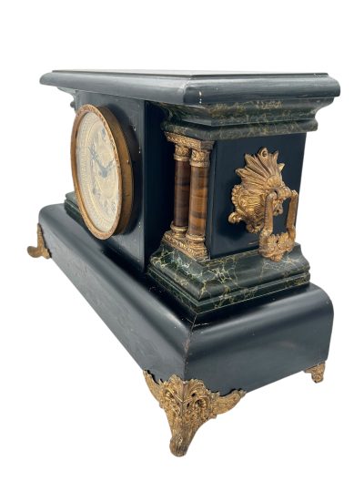 Stunning Antique American Slate Architectural Mantle Clock –  ca1895 Mantel Clock Antique Clocks 13