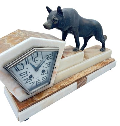 Outstanding French Art Deco Marble & Alsatian Dog Figural Mantel Clock – ca1920 French mantel clock Antique Clocks 17