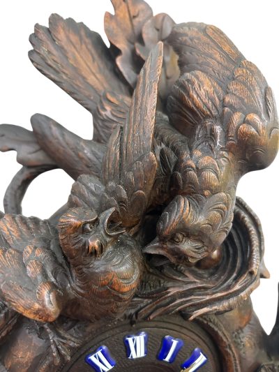 Exquisite carved Bird Black Forest Mantel Clock – ca1900 Mantel Clock Antique Clocks 9