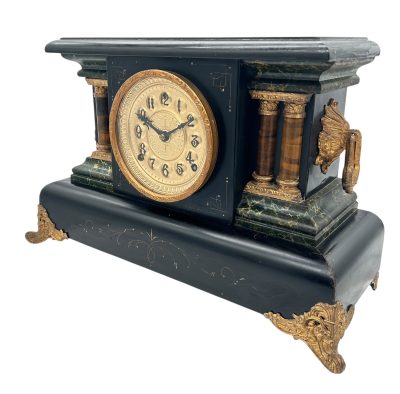 Stunning Antique American Slate Architectural Mantle Clock –  ca1895 Mantel Clock Antique Clocks 9