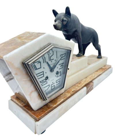 Outstanding French Art Deco Marble & Alsatian Dog Figural Mantel Clock – ca1920 French mantel clock Antique Clocks 13