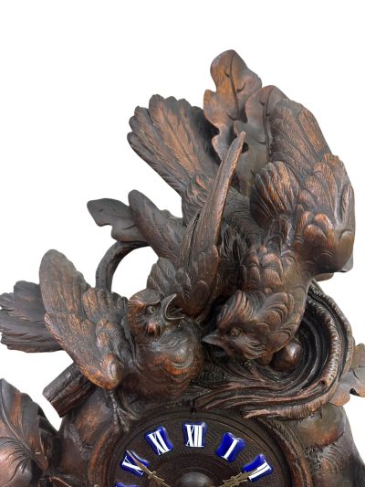 Exquisite carved Bird Black Forest Mantel Clock – ca1900 Mantel Clock Antique Clocks 10