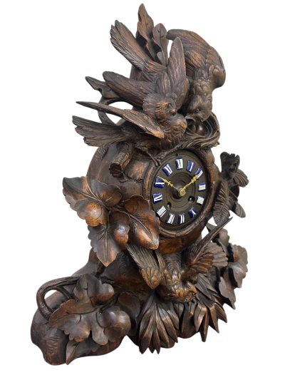 Exquisite carved Bird Black Forest Mantel Clock – ca1900 Mantel Clock Antique Clocks 13