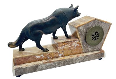 Outstanding French Art Deco Marble & Alsatian Dog Figural Mantel Clock – ca1920 French mantel clock Antique Clocks 15