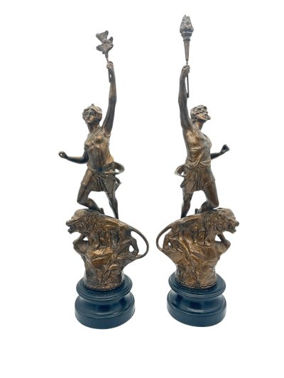 Delightful Ancient Olympian Gilt Figural Clock Garnitures – ca 1890 French mantel clock Antique Clocks 3