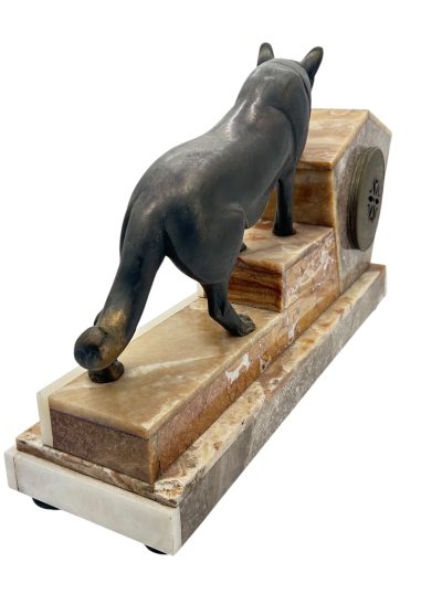 Outstanding French Art Deco Marble & Alsatian Dog Figural Mantel Clock – ca1920 French mantel clock Antique Clocks 10