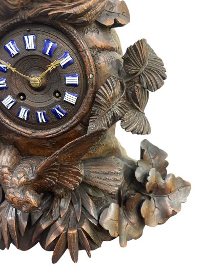 Exquisite carved Bird Black Forest Mantel Clock – ca1900 Mantel Clock Antique Clocks 6