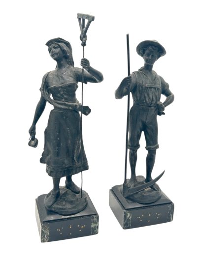 Lovely Farmer Figural Clock Garnitures – ca 1900 - Image 6