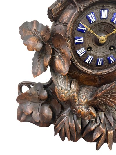 Exquisite carved Bird Black Forest Mantel Clock – ca1900 Mantel Clock Antique Clocks 7