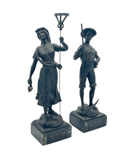 Lovely Farmer Figural Clock Garnitures – ca 1900 Antique mantlle clocks Antique Clocks 9