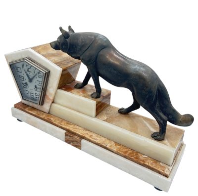 Outstanding French Art Deco Marble & Alsatian Dog Figural Mantel Clock – ca1920 French mantel clock Antique Clocks 6