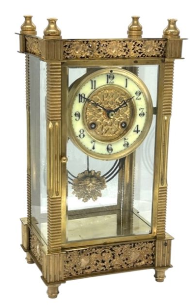 Antique French Gong Striking 8-Day Mantel Clock – 4 glass regulator style desk clock C1890 – Serviced May 2024 Antique gilt French clocks Antique Clocks 10