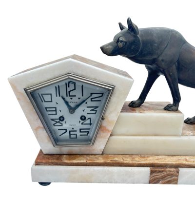 Outstanding French Art Deco Marble & Alsatian Dog Figural Mantel Clock – ca1920 French mantel clock Antique Clocks 12