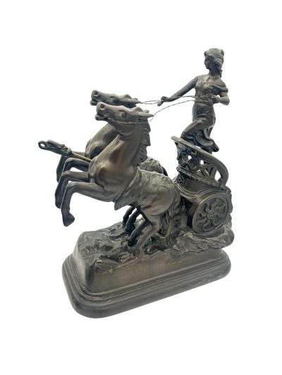 Wonderful Roman Chariots Figural Clock Garnitures – ca 1905 French mantel clock Antique Clocks 9