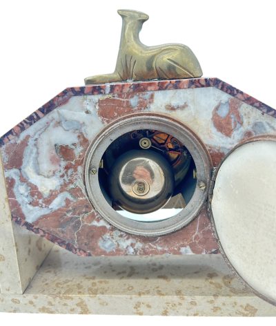 Exquisite French Art Deco Red & Grey Marble Dog Figural Mantel Clock – ca1920 French mantel clock Antique Clocks 13