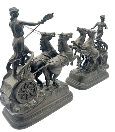 Wonderful Roman Chariots Figural Clock Garnitures – ca 1905 French mantel clock Antique Clocks 12