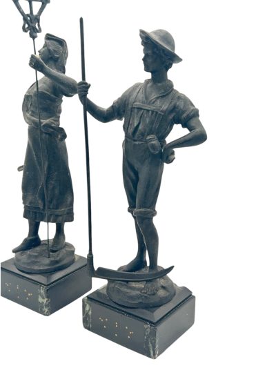 Lovely Farmer Figural Clock Garnitures – ca 1900 Antique mantlle clocks Antique Clocks 12