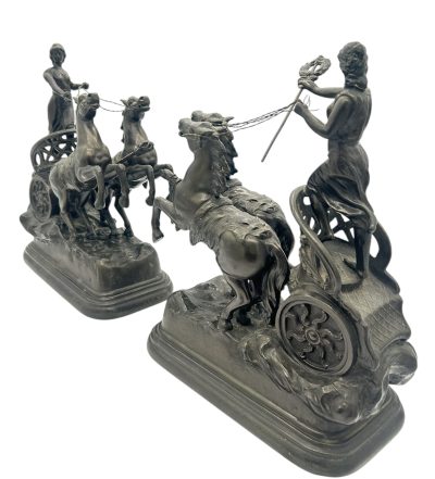 Wonderful Roman Chariots Figural Clock Garnitures – ca 1905 French mantel clock Antique Clocks 10