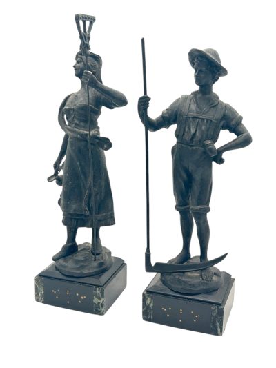 Lovely Farmer Figural Clock Garnitures – ca 1900 - Image 3