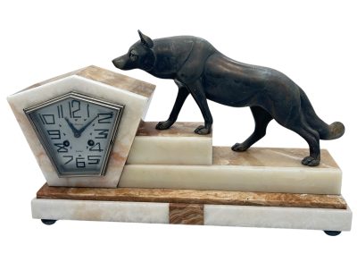 Outstanding French Art Deco Marble & Alsatian Dog Figural Mantel Clock – ca1920 French mantel clock Antique Clocks 8