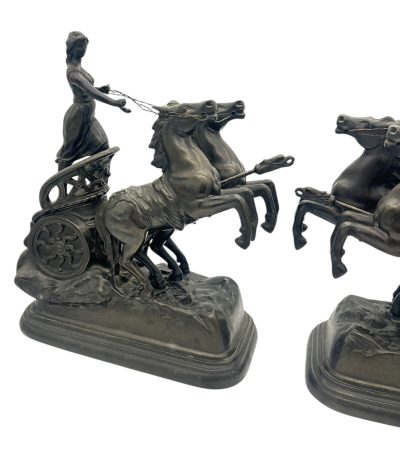 Wonderful Roman Chariots Figural Clock Garnitures – ca 1905 French mantel clock Antique Clocks 11