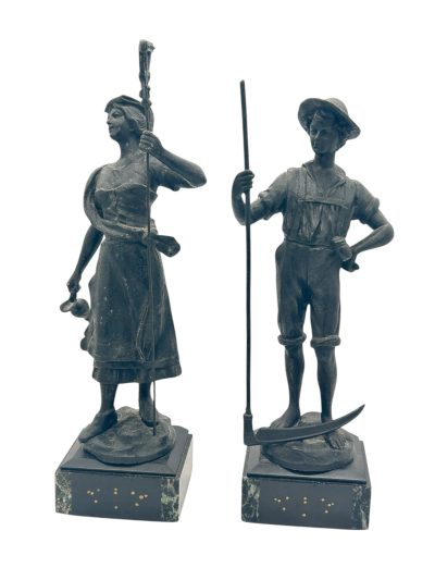 Lovely Farmer Figural Clock Garnitures – ca 1900 Antique mantlle clocks Antique Clocks 3