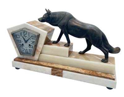 Outstanding French Art Deco Marble & Alsatian Dog Figural Mantel Clock – ca1920 French mantel clock Antique Clocks 7