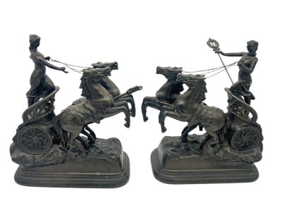 Wonderful Roman Chariots Figural Clock Garnitures – ca 1905 French mantel clock Antique Clocks 5