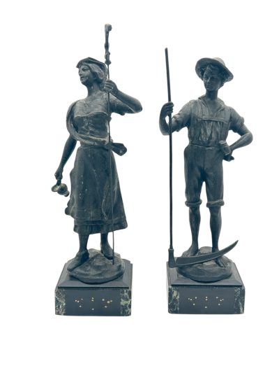 Lovely Farmer Figural Clock Garnitures – ca 1900 Antique mantlle clocks Antique Clocks 7