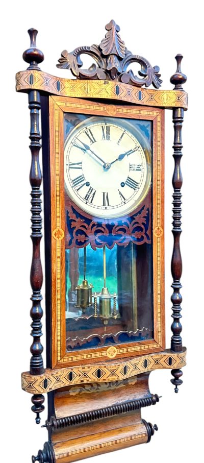 Fantastic Antique Marquetry Case Drop Dial Wall clock – ca1900 Dial Wall Clock Antique Clocks 14