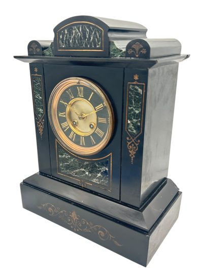 Incredible Large Antique Slate & Green Marble 8-Day Mantel Clock – C1880 Mantel Clock Antique Clocks 16