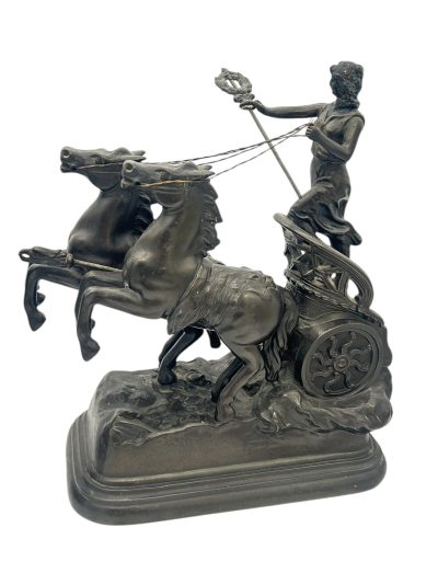 Wonderful Roman Chariots Figural Clock Garnitures – ca 1905 French mantel clock Antique Clocks 4