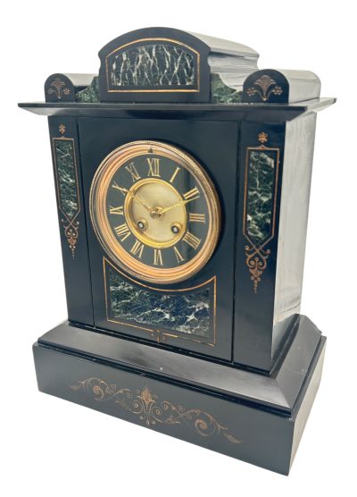 Incredible Large Antique Slate & Green Marble 8-Day Mantel Clock – C1880 Mantel Clock Antique Clocks 17