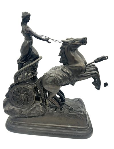 Wonderful Roman Chariots Figural Clock Garnitures – ca 1905 French mantel clock Antique Clocks 6