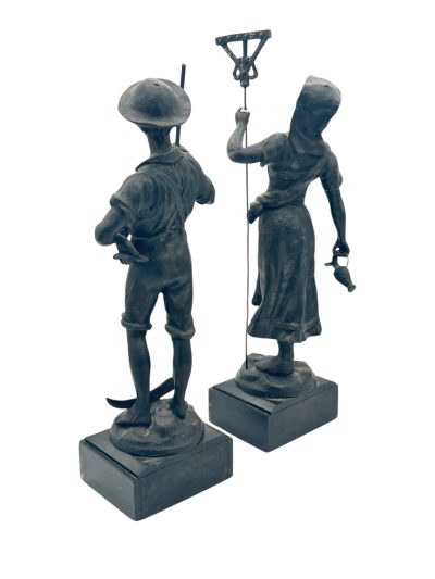 Lovely Farmer Figural Clock Garnitures – ca 1900 - Image 8