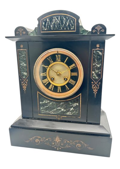 Incredible Large Antique Slate & Green Marble 8-Day Mantel Clock – C1880 Mantel Clock Antique Clocks 18