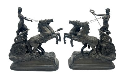 Wonderful Roman Chariots Figural Clock Garnitures – ca 1905 French mantel clock Antique Clocks 3