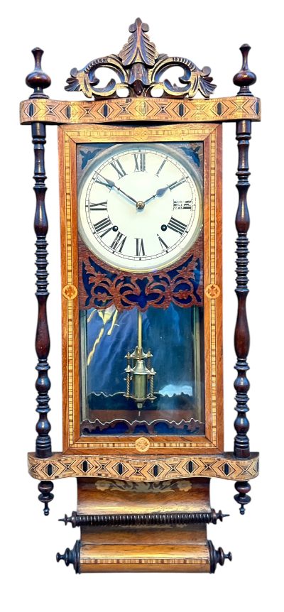 Fantastic Antique Marquetry Case Drop Dial Wall clock – ca1900 Dial Wall Clock Antique Clocks 17