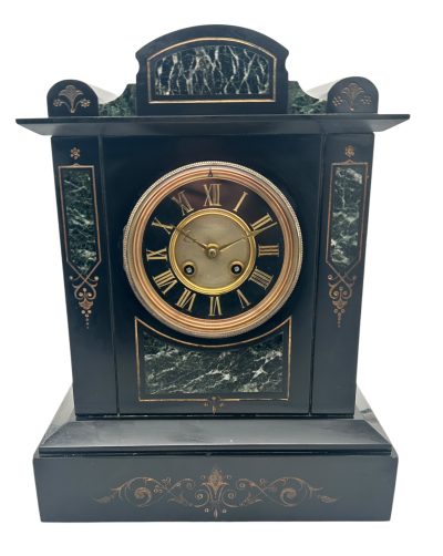 Incredible Large Antique Slate & Green Marble 8-Day Mantel Clock – C1880 Mantel Clock Antique Clocks 15