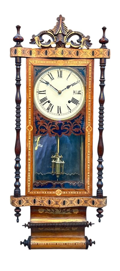 Fantastic Antique Marquetry Case Drop Dial Wall clock – ca1900 Dial Wall Clock Antique Clocks 13