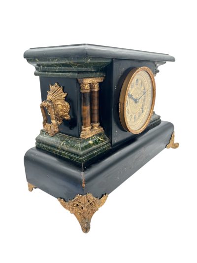 Stunning Antique American Slate Architectural Mantle Clock –  ca1895 Mantel Clock Antique Clocks 5