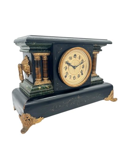 Stunning Antique American Slate Architectural Mantle Clock –  ca1895 Mantel Clock Antique Clocks 7