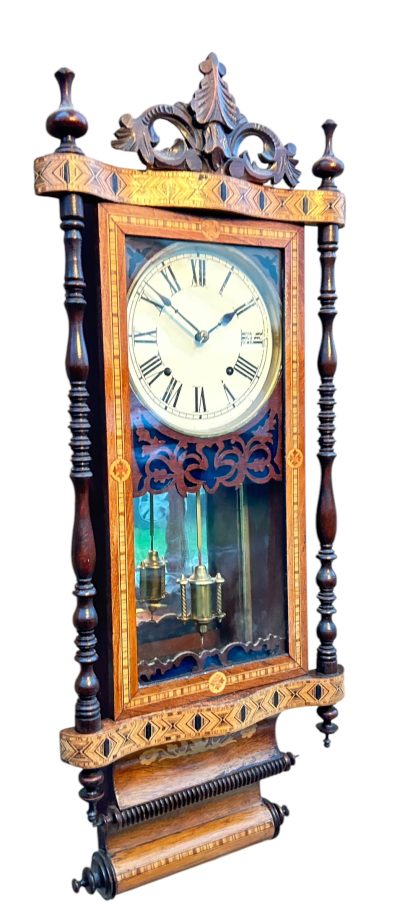 Fantastic Antique Marquetry Case Drop Dial Wall clock – ca1900 Dial Wall Clock Antique Clocks 12