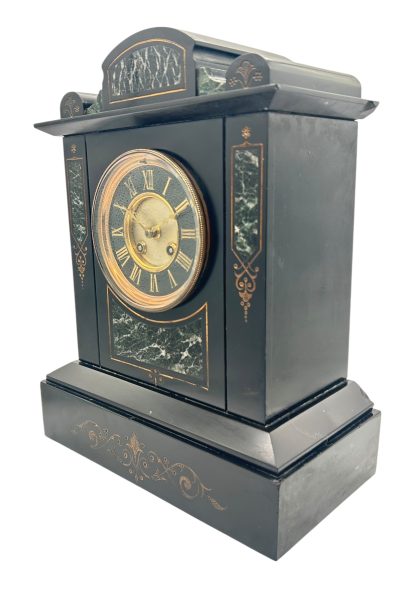 Incredible Large Antique Slate & Green Marble 8-Day Mantel Clock – C1880 Mantel Clock Antique Clocks 6