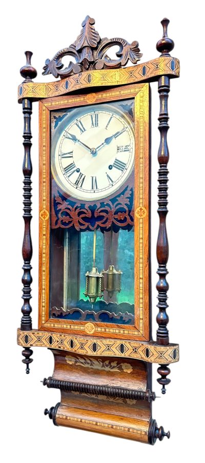 Fantastic Antique Marquetry Case Drop Dial Wall clock – ca1900 Dial Wall Clock Antique Clocks 5