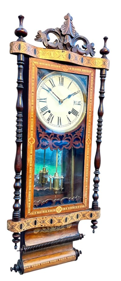 Fantastic Antique Marquetry Case Drop Dial Wall clock – ca1900 Dial Wall Clock Antique Clocks 8