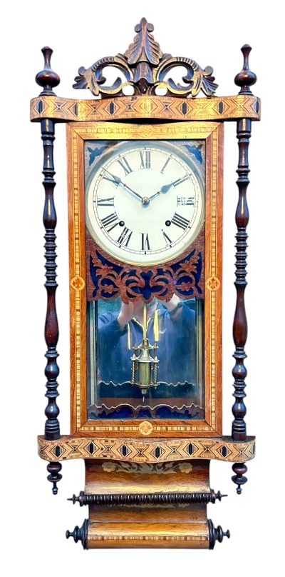 Fantastic Antique Marquetry Case Drop Dial Wall clock – ca1900 Dial Wall Clock Antique Clocks 3